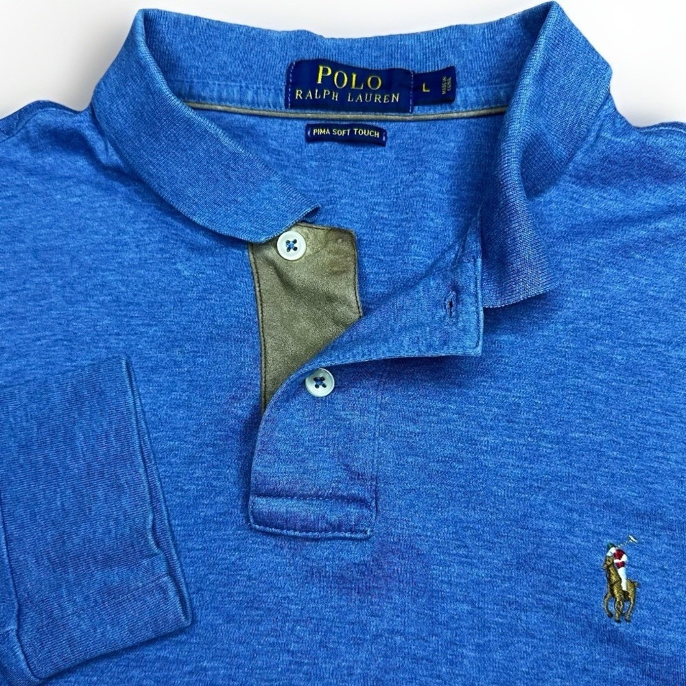 Polo Ralph Lauren Shirt Mens Large Blue Flesh Pony Pima Soft Touch Long Sleeve